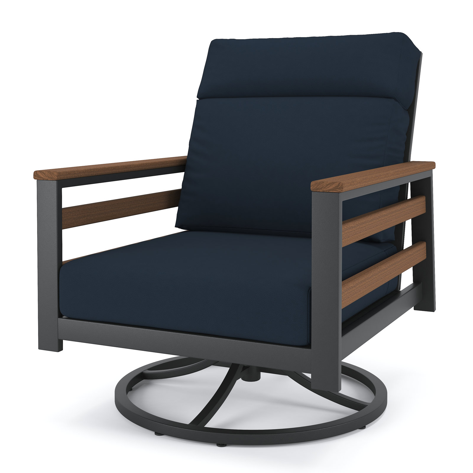 Townsend Sunbrella® Swivel Patio Lounge Chair, Canvas Navy, Brown
