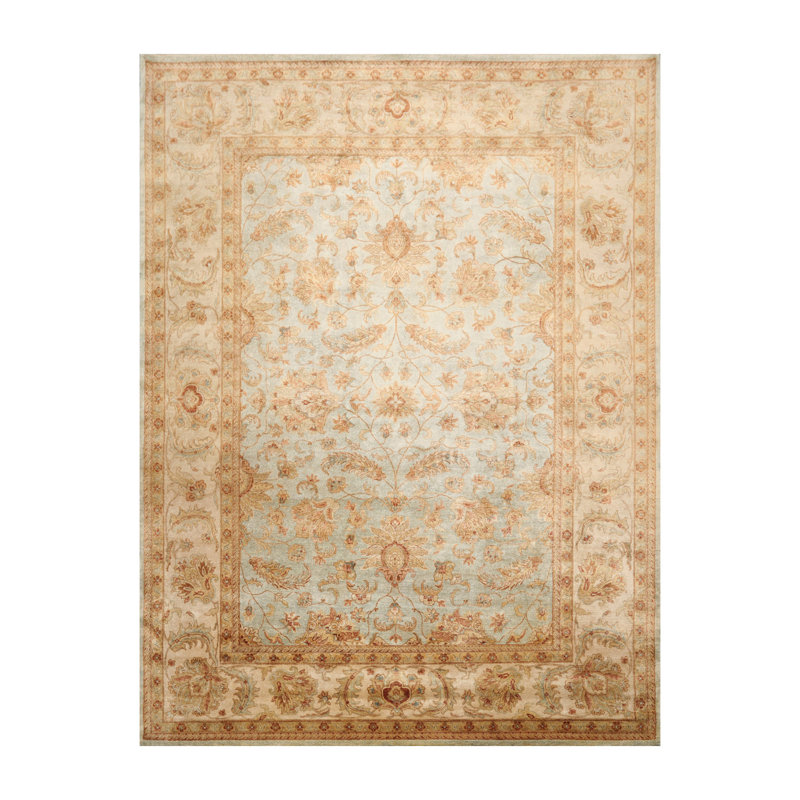 Tapis turquoise en laine noué à la main de conception unique 8 pi 8 po x 11 pi 10 po Elvisa