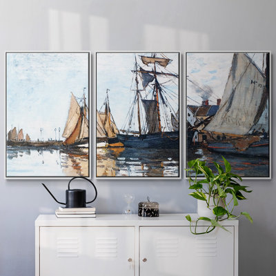 " Boats in the Port of Honfleur, 1866 " 3 Piece Art Print