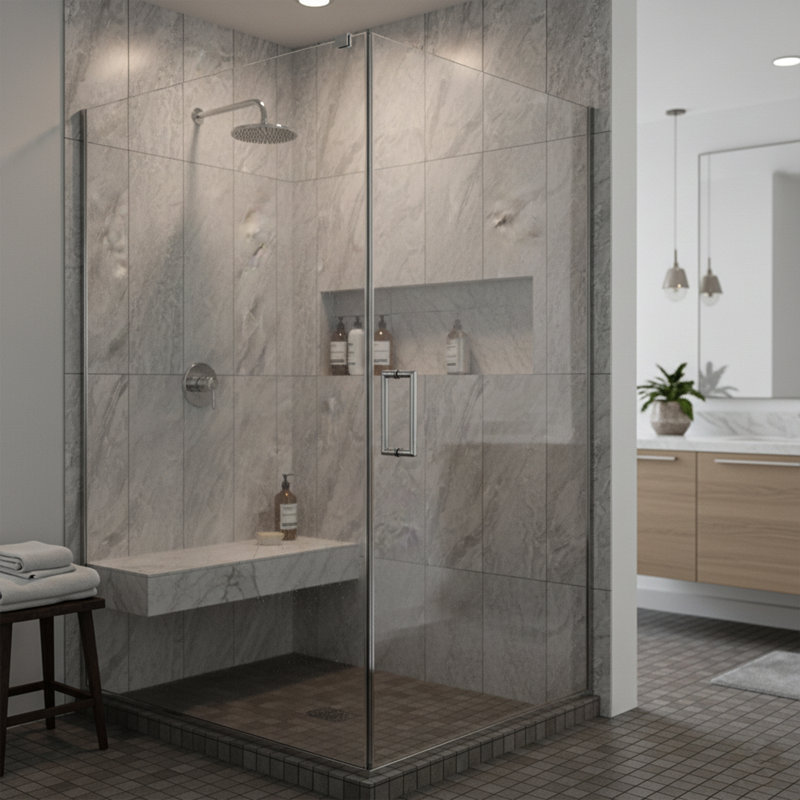 Système de mur de douche poli gris l 60 po x P 32 po x H 84 po (5 pièces)