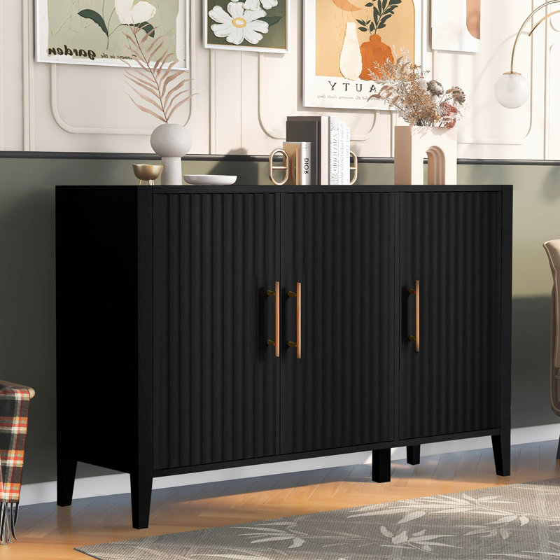 Carlisa 48'' W Sideboard With 3 Fluted Doors And Adjustable Shelves, Black