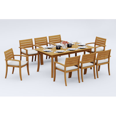 Ensemble de salle à manger 7 pièces en bois de teck de qualité A: table rectangulaire de 71 po et fauteuils empilables Alvarado # 11TV1606