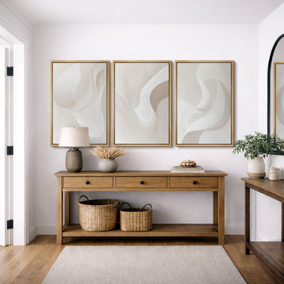 «Minimal Landscape», Neutre Neutre, Motif fluide, images de mur de salon minimaliste moderne et organique, impression sur toile encadrée, 3 pièces, art mural: 16 po x 24 po x 3 pièces, 24 po x 36 po x 3 pièces