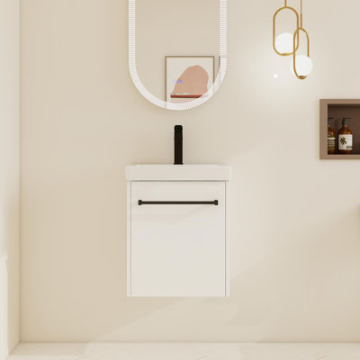 18" Small Single Wall-Mounted Bathroom Vanity  with Ceramic Sink,Floating Bathroom Vanity with 1 Door