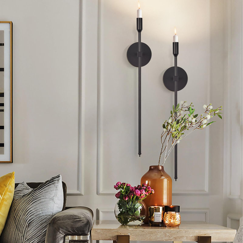 Ensemble de 2 grandes appliques murales noires, ensemble de 2 grandes appliques murales modernes et chic pour la chambre à coucher, la salle à manger et le salon, 23 po