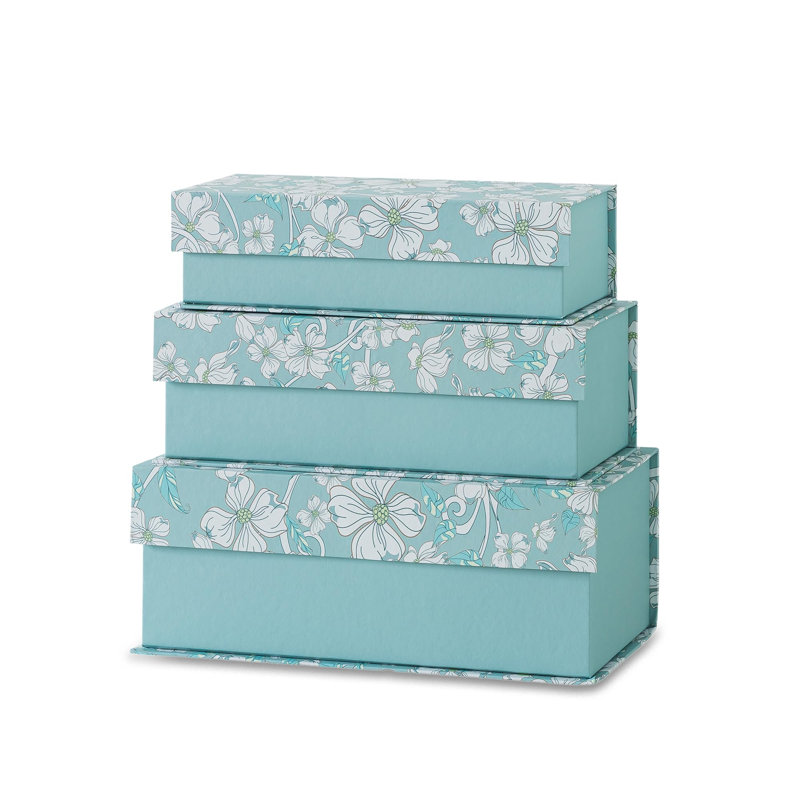 Boîtes de rangement décoratives avec couvercles, ensemble de 3 boîtes en carton pour la décoration intérieure et les documents, organisateurs de souvenirs pour souvenirs avec fermeture magnétique, rangement pour photos, botanique bleu