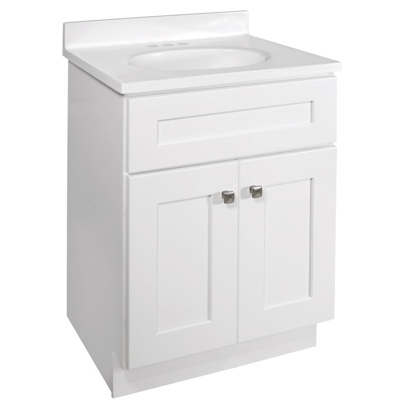 Meuble-lavabo de 25 po avec plateau Brookings, entièrement assemblé, Blanc, Blanc uni