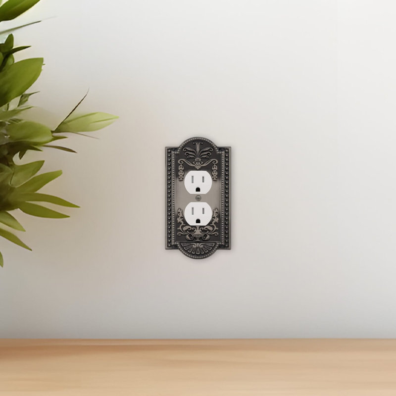 Meadows 1-Gang Duplex Outlet Wall Plate, Antique Pewter