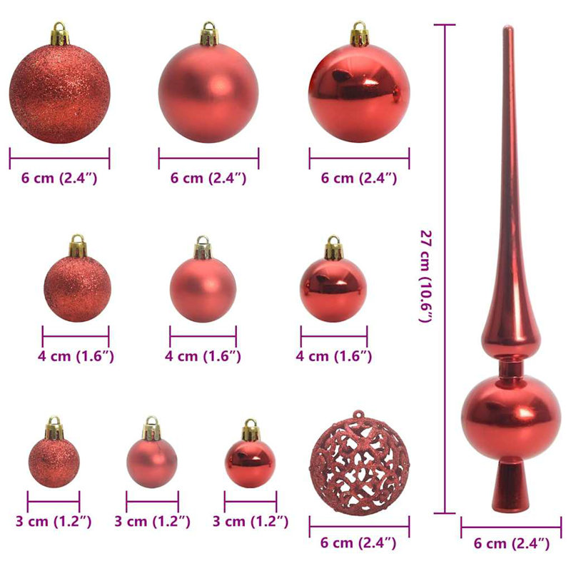 Christmas Bauble Set with 150 LEDs 61 pcs Plastic, Red