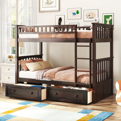 Twin Over Twin Bunk Bed With Drawers, Convertible Beds, Espresso