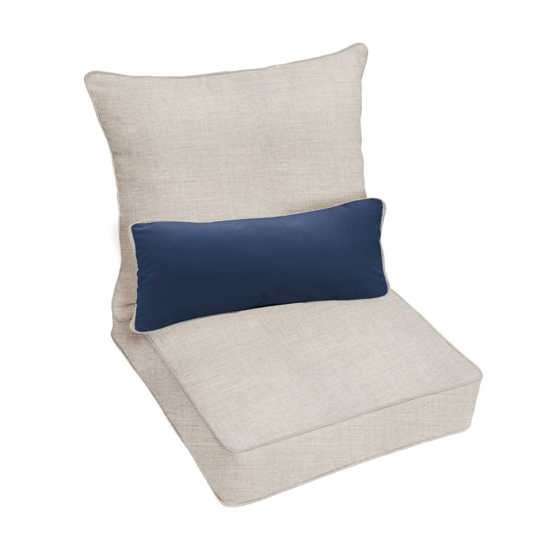 Sunbrella Cast Silver Corded Deep Seating Pillow And Cushion Set With Lumbar Pillow, 23" W x 25" D