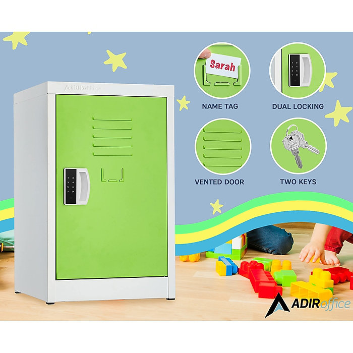 Green and White Steel Single Tier Kids Storage Locker