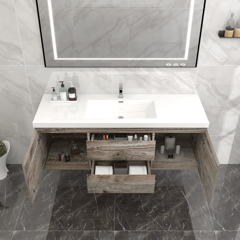 Owaneco 60'' Single Bathroom Vanity with Acrylic Top, Nature Wood