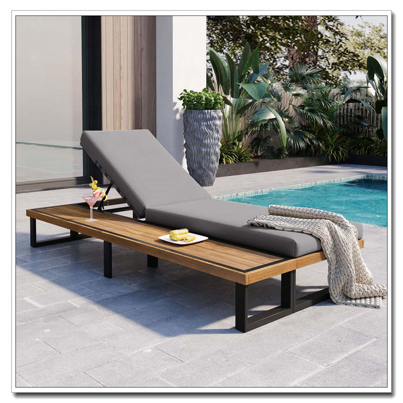 Outdoor Chaise Lounge Chair with 5-Position Adjustable Backrest, Gray