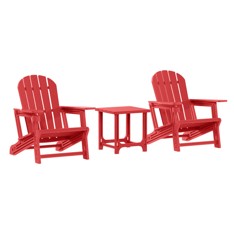 Outdoor Poly 3-Piece Set Adirondack Chair With Side Table, Red