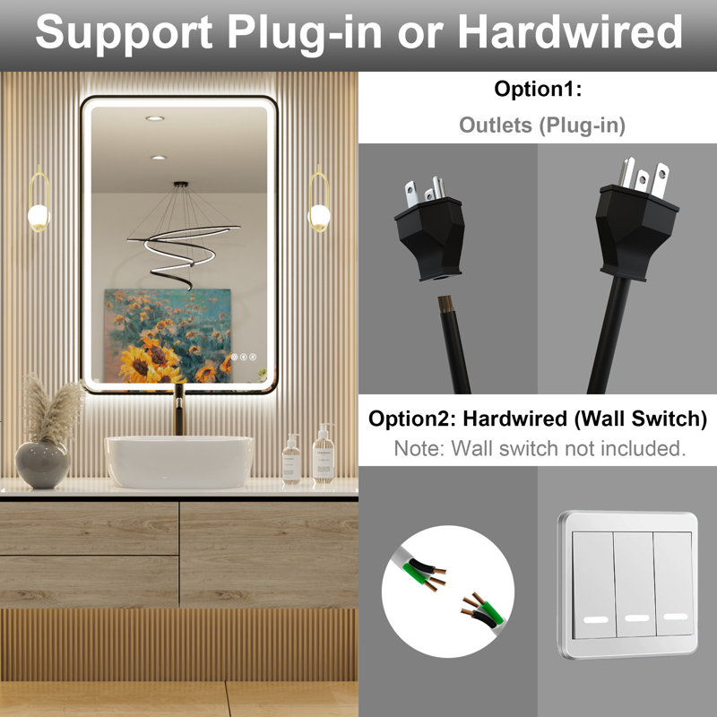 Frame LED Bathroom Mirror with Dual Bluetooth, Front & Back Light, Anti-Fog, 3 Color Temperature & Dimmable Light, IP54 Waterproof, ETL Certified