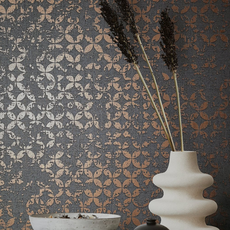 City Romance Collection Stippled Geometric Wallpaper Roll, Black