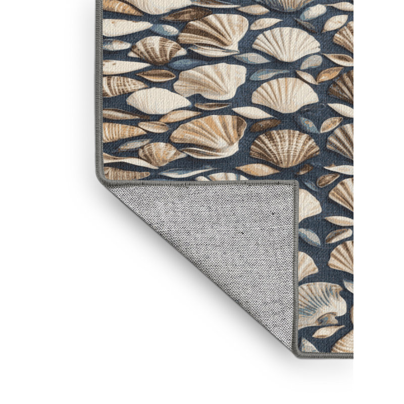 Washable Shell Color Study Coastal Area Rug, Square 6'