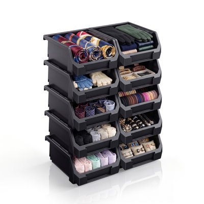 Sorbus 10 Pack Small Open Front Stackable Clothing Storage Bin – Closet & Wardrobe Organizer
