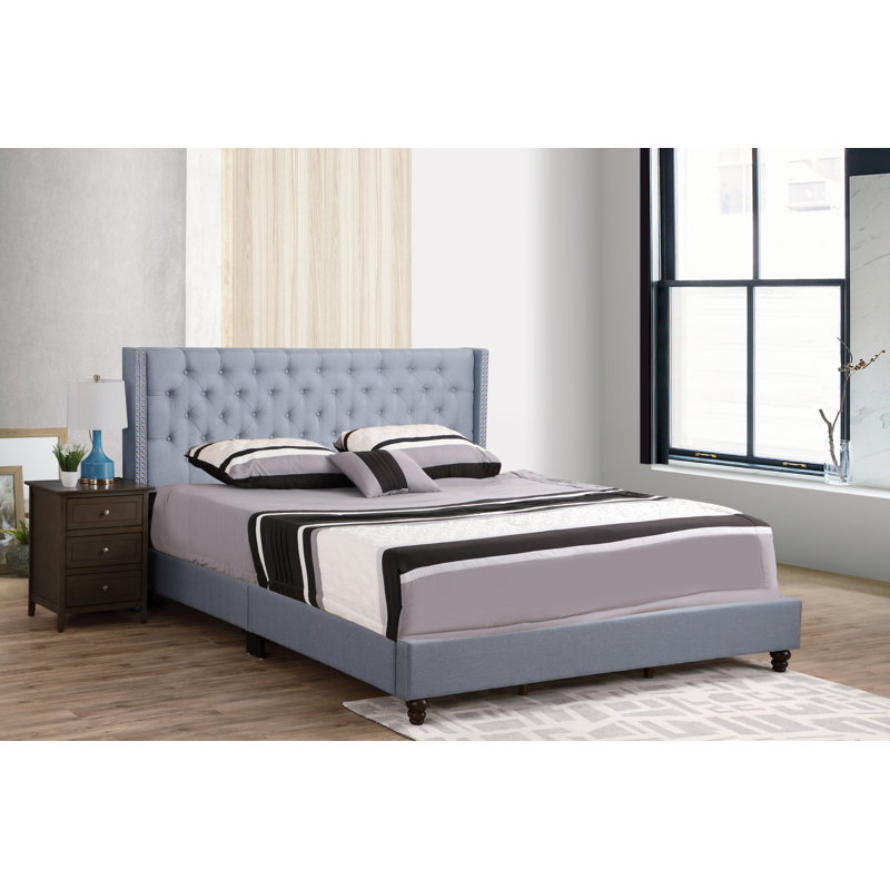 Ashe Upholstered Wingback Bed, King, Blue
