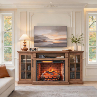 Meuble télé 65 po pour téléviseur de 75 po ou moins, console de divertissement avec foyer encastré de 28 po et lumières DEL