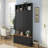 76.7''H Farmhouse Hall Tree With Bench And Cabinet, 4-In-1 Entryway Bench With Coat Rack, Modern Entryway Storage Organizer With Open Cubbies & Hooks For Hallway, Entryway, Living Room-265927021