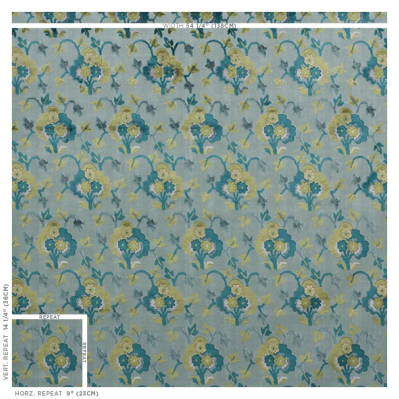 Tissu en velours Jennie, Paon / céladon