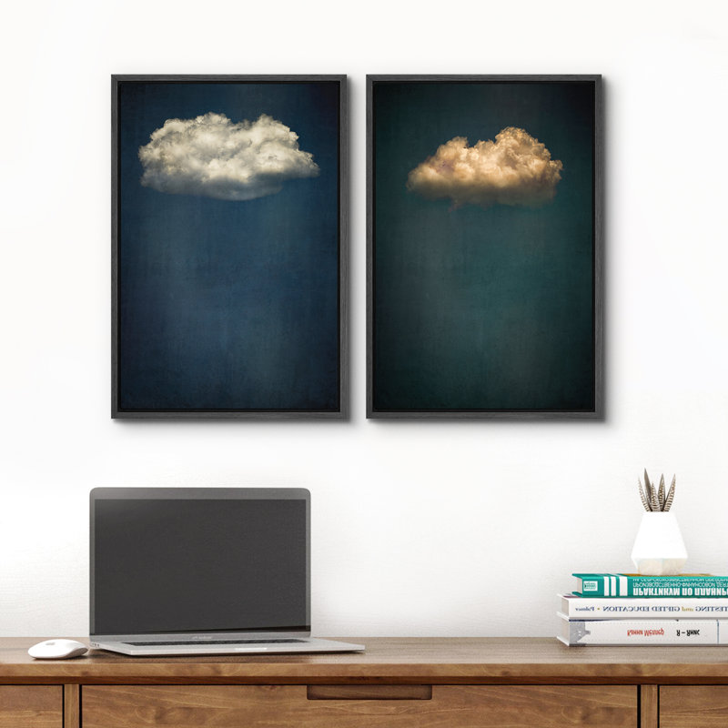 «Green Navy Dark Sky Clouds Collage Abstract Minimalist», ensemble de 2 reproductions sur toile, Noir, H 24 po x l 16 po