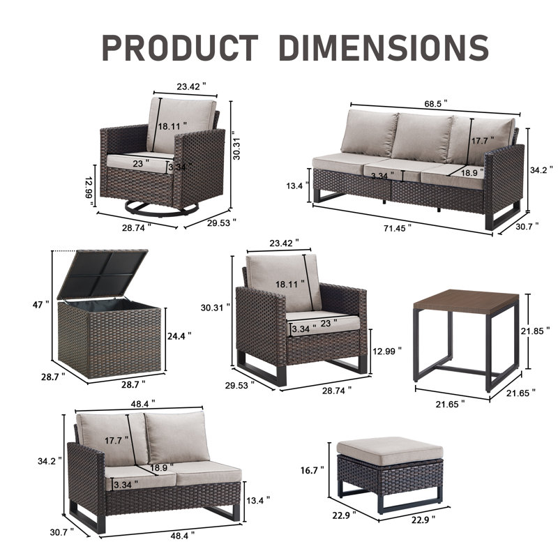 Ingvald 9-11 Person All-Weather Wicker Outdoor Conversation Set Seating Group With Swivel Chairs, Beige