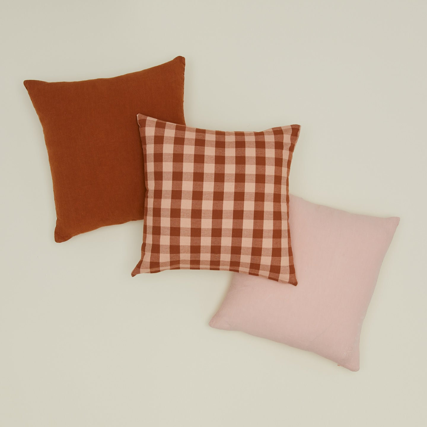 Essential Gingham Cotton Throw Pillow, Blush/Terracotta