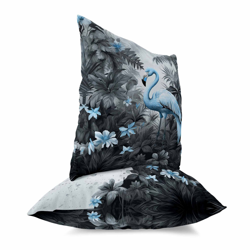 Coussin Tropical Flamingo Haven, H 20 po x l 20 po, Bleu / gris