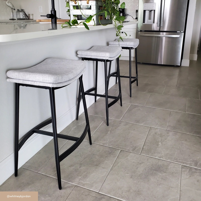4-Pack Upholstered Counter Height Saddle Bar Stool, 4, Gray