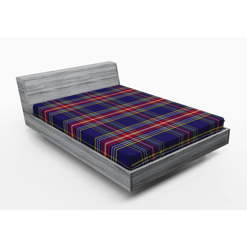 Microfiber Fitted Sheet, Queen Fitted Sheet, Black/Purple Geometric