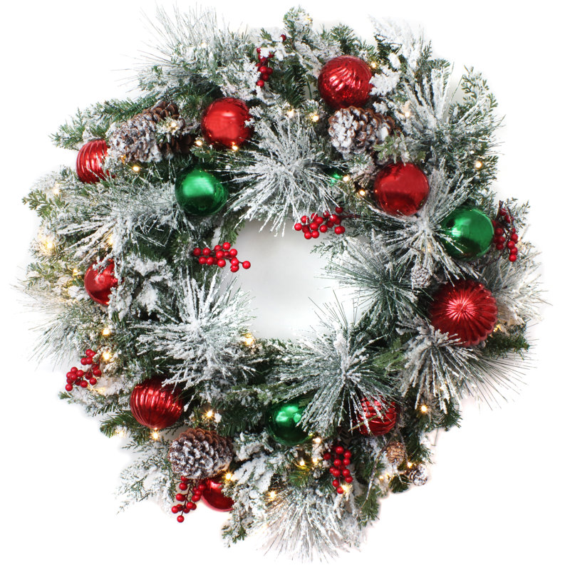 The Holiday Aisle® 30" General Store Frosted Wreath with LED Lights