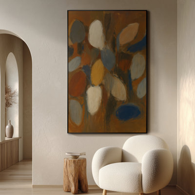 Extra Large Wall Art Fabric Print - Warm Earth-Tone Abstract Shapes with Soft Brush Blends Artwork Decor for Living Room or Bedroom - "Frame Assembly Required (Unfinished Frame)"