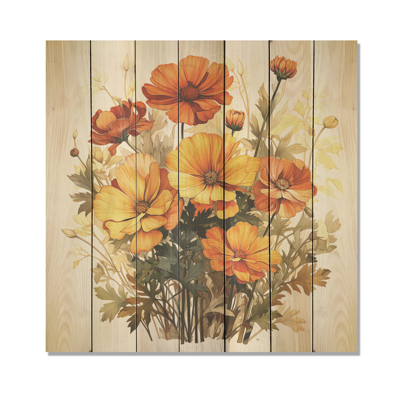 Marigold Majesty Bouquet I - souci sur impression sur bois, H 15 po x l 15 po