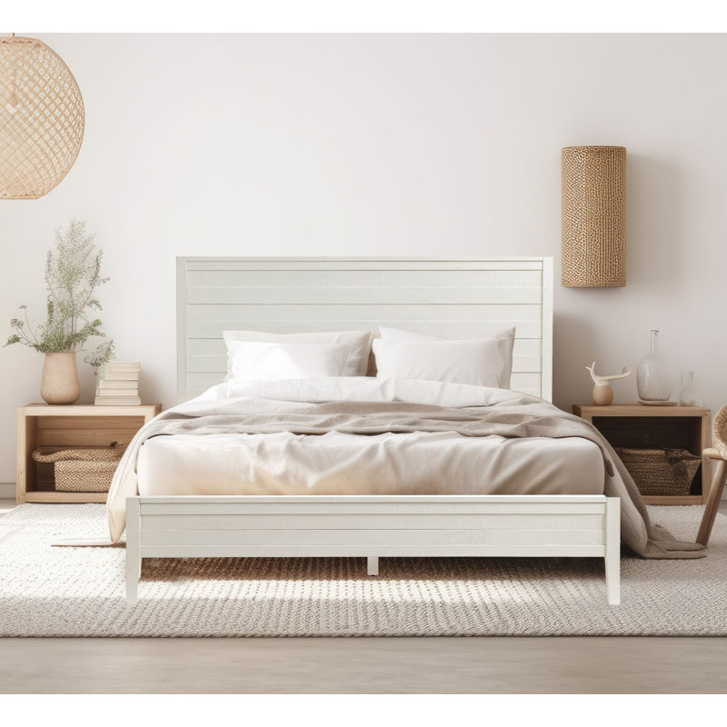 Arden Solid Wood Panel Bed - King, White Driftwood, White, King