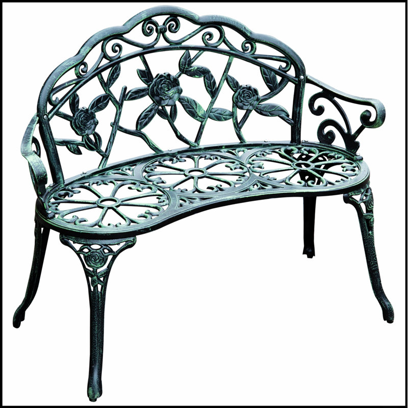 Banc d'extérieur en fonte d'aluminium Outsunny avec accents floraux roses, finition antique et sièges spacieux pour deux