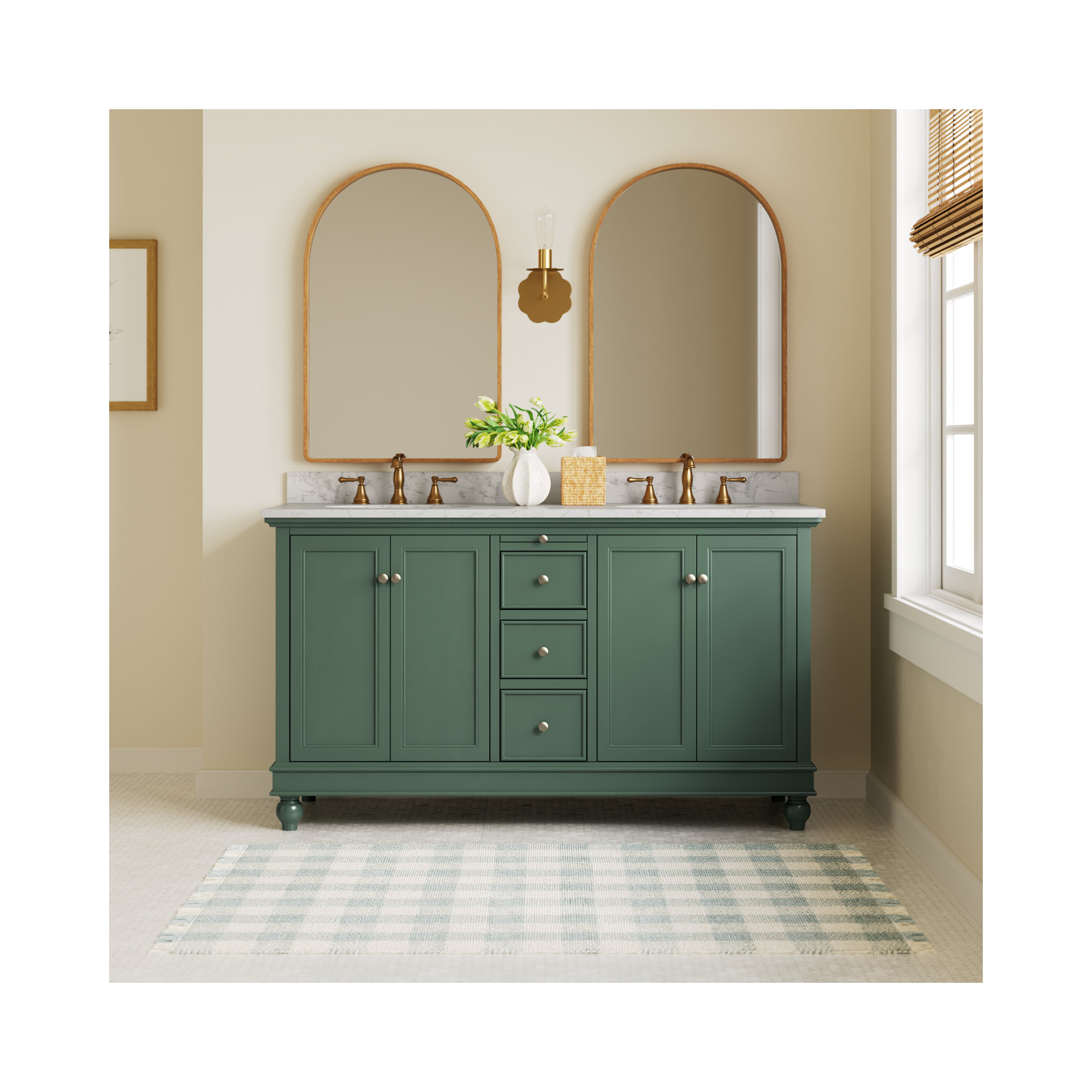 Ferdinand 60'' Double Bathroom Vanity, Sage Green, Carrara Marble