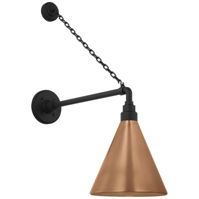 Thomas O'Brien, "Academy 17.5" Anchored Mack Barn Light in Matte Black with 12.5" Green Conical Savannah Shade