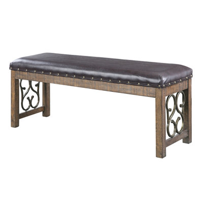 Banc de salle à manger élégant avec revêtement en similicuir noir et finition cerisier vieilli pour une décoration de salle raffinée