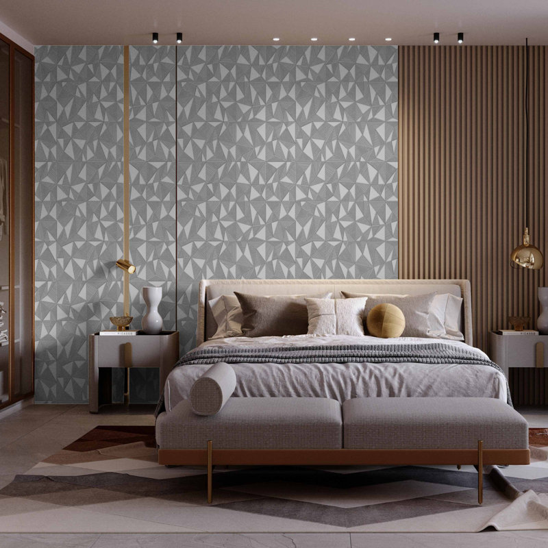 Geometric Triangle Pattern Embossed Wallpaper, Silver