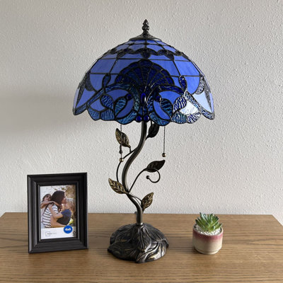 Meryem Tiffany Table Lamp Blue Stained Glass Baroque Style LED Bulbs Included 14""W*14""D*24""H -  Astoria Grand, E1E14582A13C49559273ED7F0F1F29B6