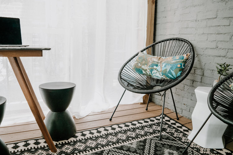 Front porch with white drapes