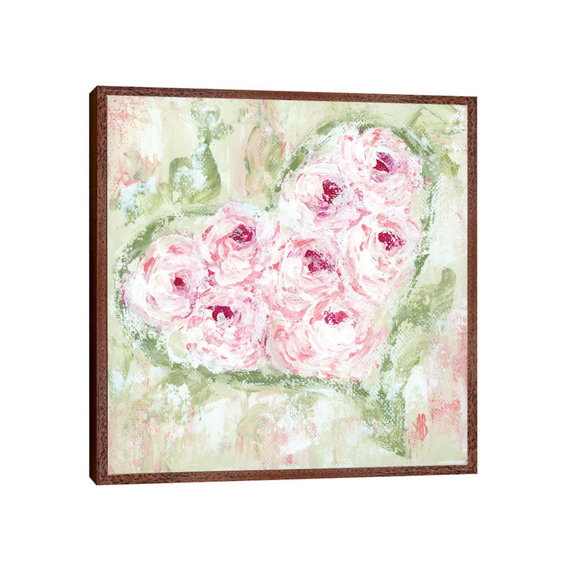Pink Floral Heart by Ashley Bradley - Print on Canvas, 45.72 cm H x 45.72 cm W, Classic Brown Wood Framed
