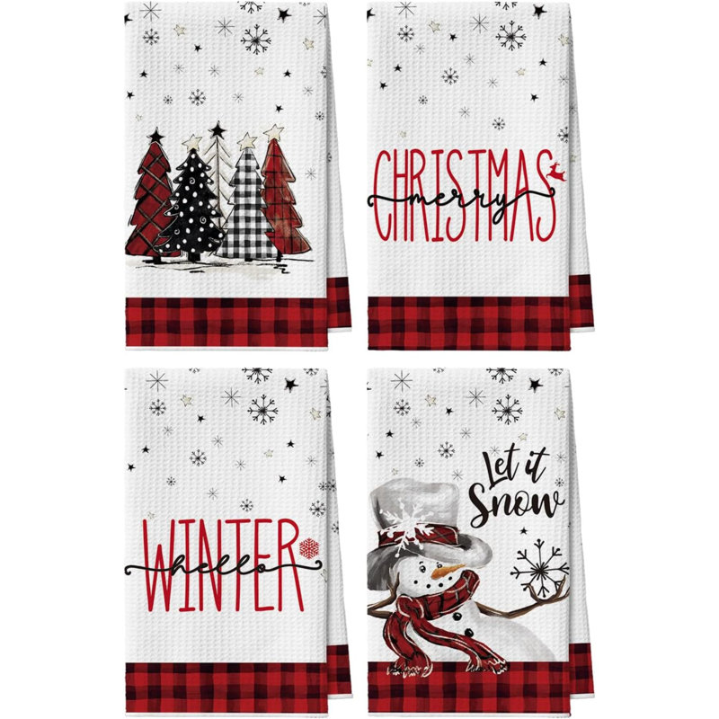 Ensemble de 4 essuie-tout de bonhomme de neige d'arbre bonhomme de neige en microfibre à séchage rapide pour ensemble de 4 essuie-tout
