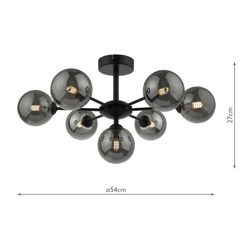 COHEN 7LT SEMI FLUSH GLS, 27" H x 54" W x 54" D,  Matt Black/Smoked  