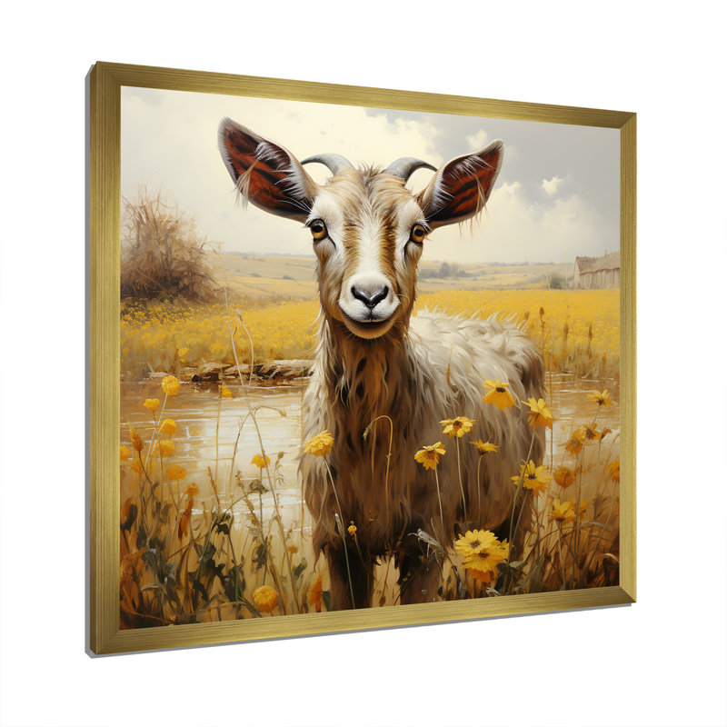 «Meadow Goats Glee», art mural toile de chèvre_106796, H 24 po x l 24 po x P 1 po, Encadrement doré
