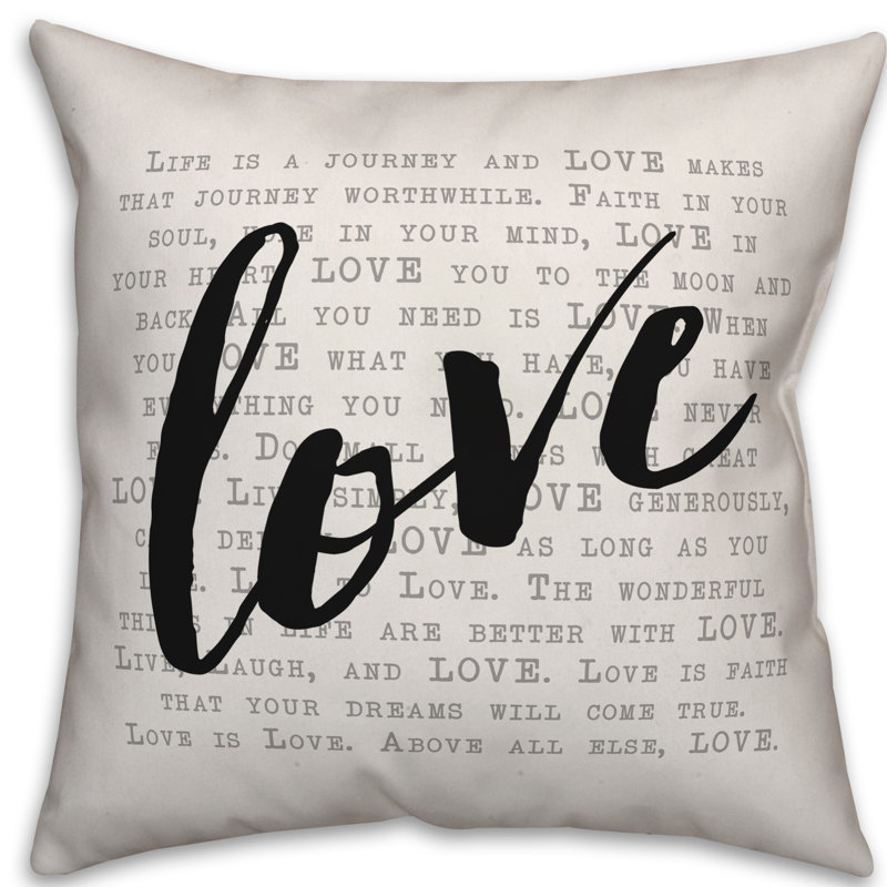 Coussin décoratif love citation, 16 po x 1 po, Pas de bourre