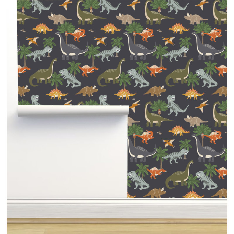 Rouleau de papier peint texturé L 2,16 pi x l 5 po Erin Kendal Designs, Ardoise de dinosaures